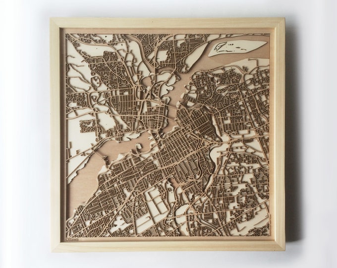 Ottawa Wooden Map - Pinewood Laser Cut Streets City Maps 3d Framed Minimal Minimalist Wall Art Wood - Birthday Christmas Wedding Gift