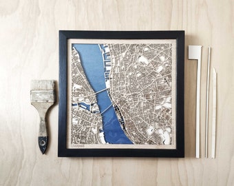 Mappa di Liverpool Wood - Mappa tagliata al laser in 3D