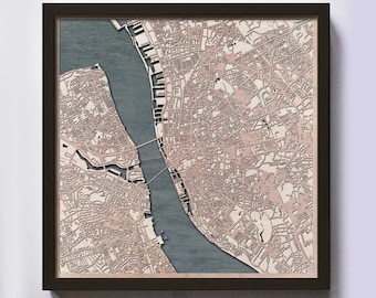 Liverpool Wood Map - 5th Anniversary Gift - Custom Wooden Map Laser Cut Framed Maps Wall Art - Wedding Engagement Gift for Couple