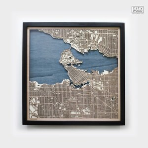 Houten kaart Vancouver - cadeau 5e verjaardag - aangepaste houten kaart lasergesneden ingelijste kaarten muurkunst - verlovingscadeau bruiloft voor stel