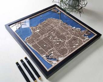 San Francisco Wooden Map - Laser Engraved