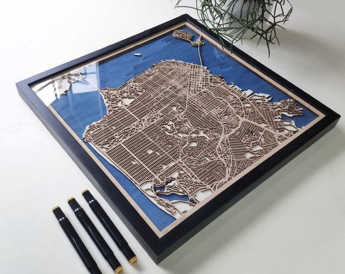 San Francisco Wooden Map - Laser Engraved