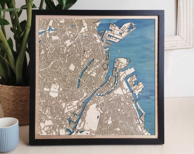 Copenhagen Custom Wood Map - Personalized Art Gift
