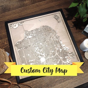 Custom Laser Cut Wood City Map – 5th Anniversary Gift