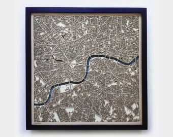 Houten kaart Londen – lasergesneden ingelijste muurkunst, jubileumcadeau