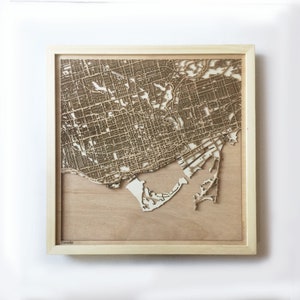 Toronto Holz Karte - Pinewood Laser Cut Straßen Stadt Karten 3d gerahmt Minimal Minimalist Wand Kunst Holz - Geburtstag Weihnachten Hochzeitsgeschenk