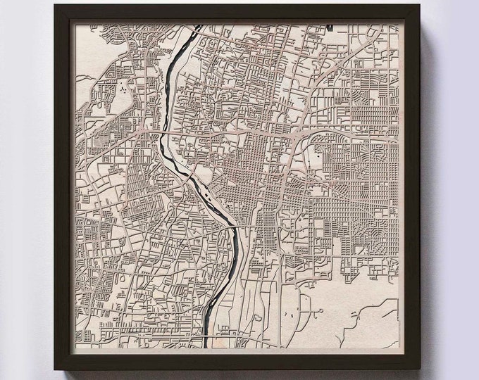 Albuquerque Wood Map - 5th Anniversary Gift - Custom Wooden Map Laser Cut Framed Maps Wall Art - Wedding Engagement Gift for Couple