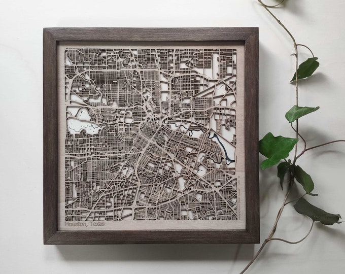 Houston Wood Map - 3D Laser Cut Map