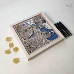 Carte en bois de Boston - Gravure laser