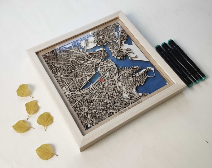 Boston Wooden Map - Laser Engraved