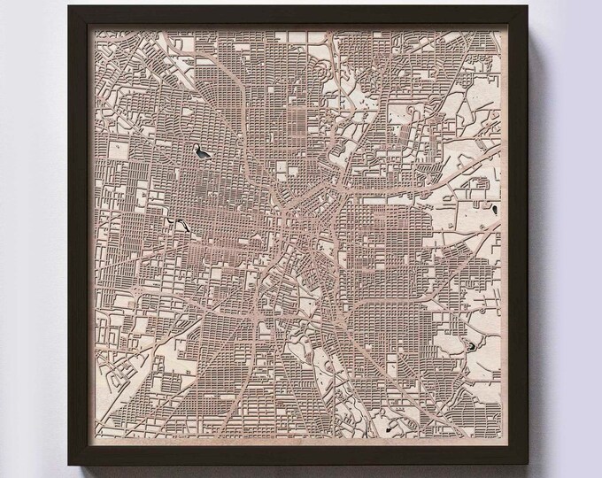 San Antonio Wood Map - 5th Anniversary Gift - Custom Wooden Map Laser Cut Framed Maps Wall Art - Wedding Engagement Gift for Couple