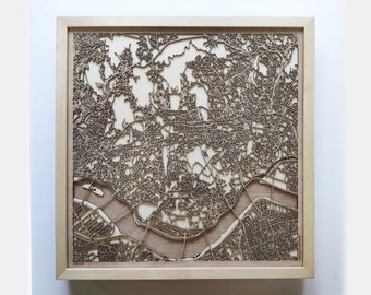 Seoul Wooden Map – Laser Cut 3D City Streets, Framed Wall Art