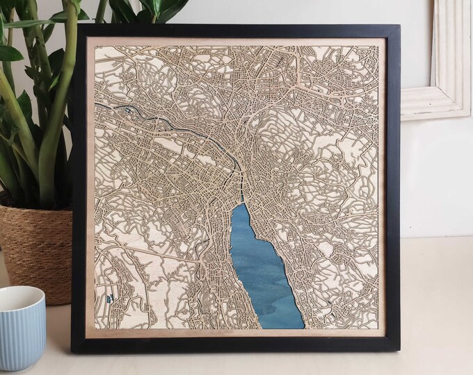 Zurich Custom Wood Map - Personalized Art Gift