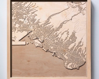 Honolulu Wooden Map - Pinewood Laser Cut Streets City Maps 3d Framed Minimal Minimalist Wall Art Wood - Birthday Christmas Wedding Gift