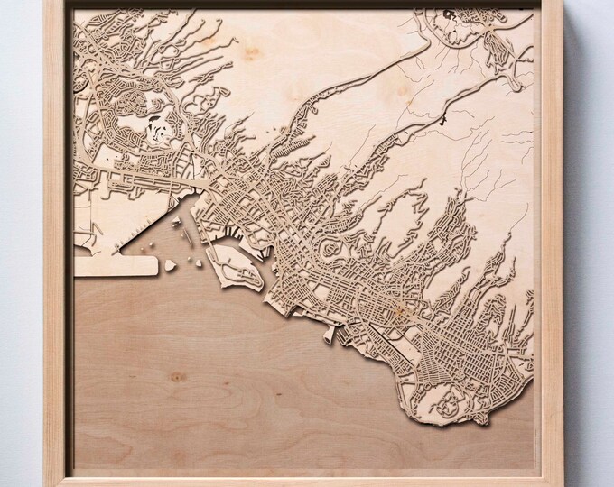 Honolulu Wooden Map - Pinewood Laser Cut Streets City Maps 3d Framed Minimal Minimalist Wall Art Wood - Birthday Christmas Wedding Gift