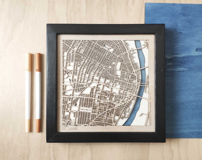 St. Louis Wooden Map - Laser Engraved