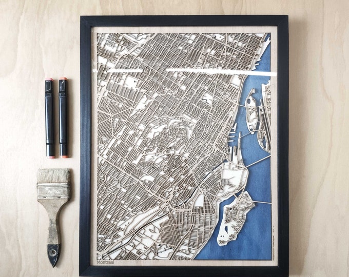 Montreal Wood Map - 3D Laser Cut Map