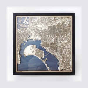 Mapa San Diego Wood - Prezent na 5. rocznicę - Niestandardowa mapa drewniana, wycinane laserowo mapy w ramkach, sztuka ścienna - Prezent ślubny z okazji zaręczyn dla pary