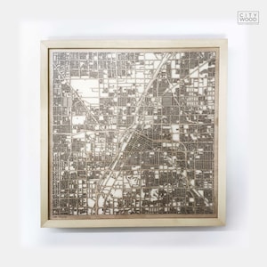 Carte en bois de Las Vegas - Cartes de la ville en bois découpé au laser, 3D, encadré, Art mural minimaliste - Cadeau de mariage de Noël