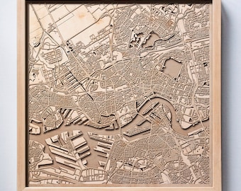 Rotterdam Wooden Map - Laser Cut Wood Streets City Maps 3d Framed Minimal Minimalist Wall Art - Birthday Anniversary Christmas Wedding Gift