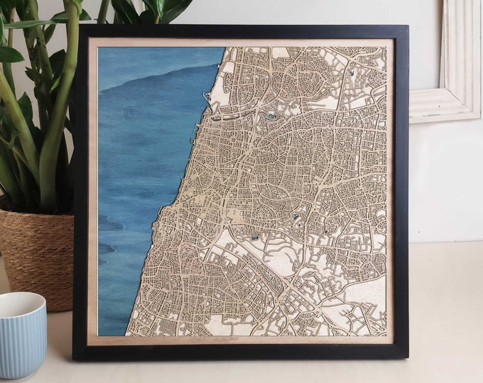Tel Aviv Custom Wood Map - Personalized Art Gift