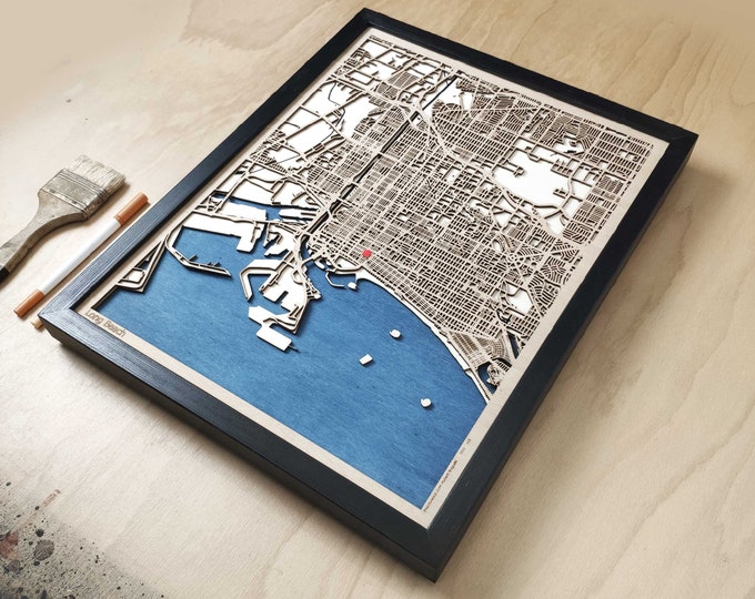 Long Beach Wood Map - 3D Laser Cut Map