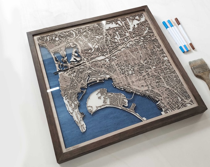 San Diego Wood Map - 3D Laser Cut Map