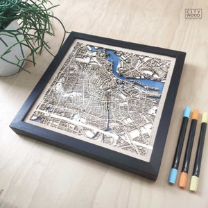 Carte en bois d'Amsterdam - carte 3D découpée au laser