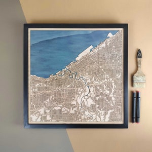 Carte en bois personnalisée de Cleveland - Cadeau d'art mural pour décoration d'intérieur