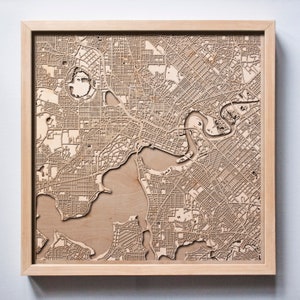 Perth Holz Karte - Lasergeschnittene Holz Straßen Stadt Karten 3d gerahmt Minimal Minimalistische Wandkunst - Geburtstag Jahrestag Weihnachten Hochzeitsgeschenk