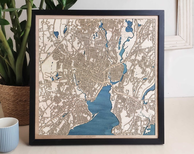 New Haven Custom Wood Map - Personalized Art Gift