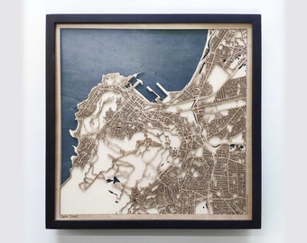 Cape Town Wood Map - 5th Anniversary Gift - Custom Wooden Map Laser Cut Framed Maps Wall Art - Wedding Engagement Gift for Couple