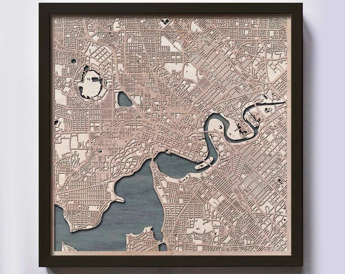 Perth Wood Map - 5th Anniversary Gift - Custom Wooden Map Laser Cut Framed Maps Wall Art - Wedding Engagement Gift for Couple