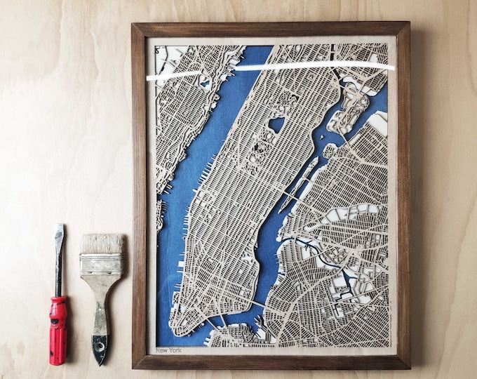 Manhattan Wood Map - 3D Laser Cut Map