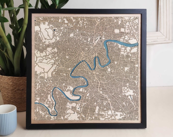 Brisbane Custom Wood Map - Personalized Art Gift