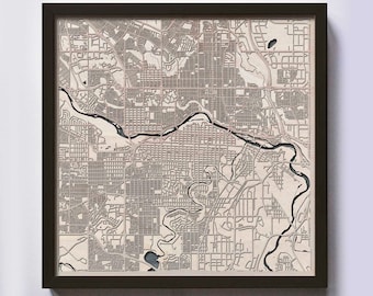 Calgary Wood Map - 5th Anniversary Gift - Custom Wooden Map Laser Cut Framed Maps Wall Art - Wedding Engagement Gift for Couple