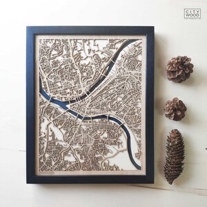 Carte en bois de Pittsburgh - carte découpée au laser 3D
