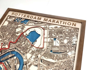 Rotterdam Marathon Wood Map - 3D Laser Cut Wooden Map