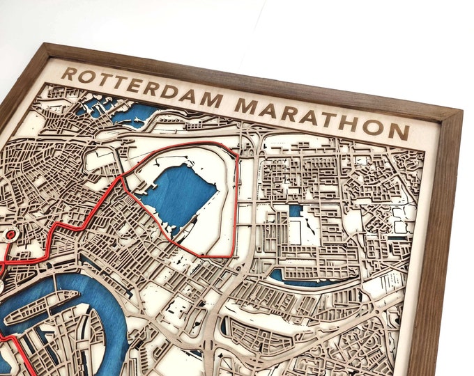 Rotterdam Marathon Wood Map - 3D Laser Cut Wooden Map