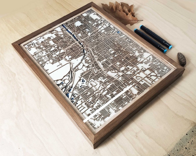 Grand Rapids Wood Map - 3D Laser Cut Map