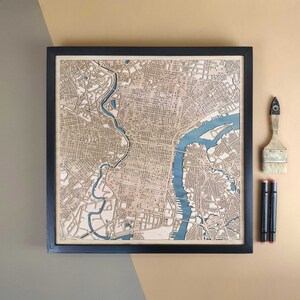 Carte en bois personnalisée de Philadelphie - Cadeau d'art mural pour décoration d'intérieur