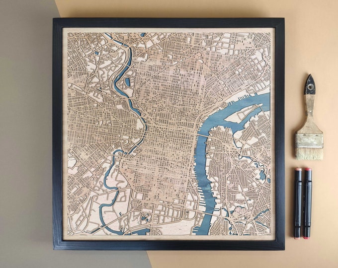 Philadelphia Personalized Wooden Map - Home Decor Wall Art Gift