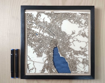 Zurich Wood Map - 3D Laser Cut Map