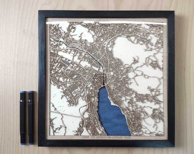Zurich Wood Map - 3D Laser Cut Map