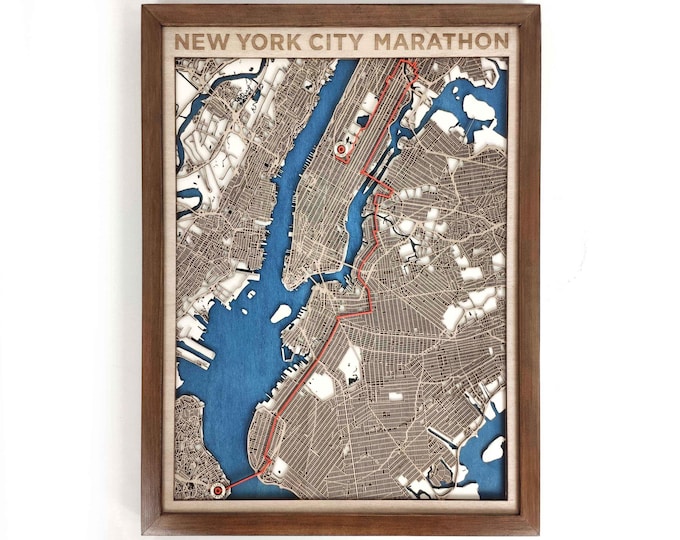 NYC Marathon Runner's Map - 3D Laser Cut Wood Art