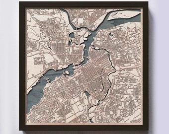 Ottawa Wood Map - 5th Anniversary Gift - Custom Wooden Map Laser Cut Framed Maps Wall Art - Wedding Engagement Gift for Couple