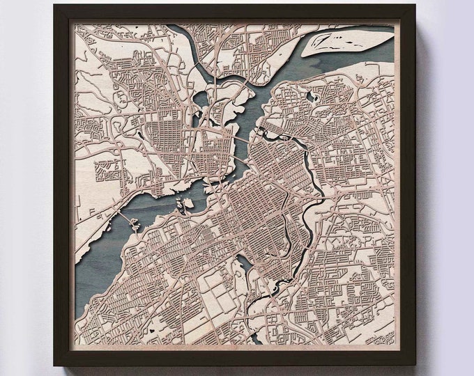 Ottawa Wood Map - 5th Anniversary Gift - Custom Wooden Map Laser Cut Framed Maps Wall Art - Wedding Engagement Gift for Couple