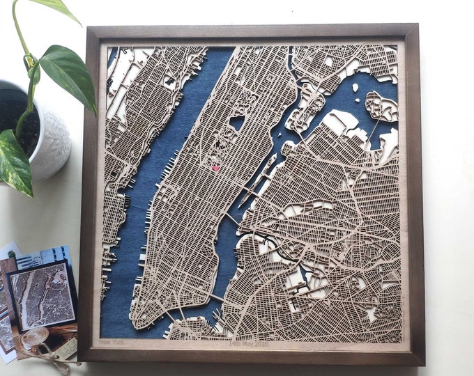 Custom Laser Cut Wooden City Map – 5th Anniversary Gift