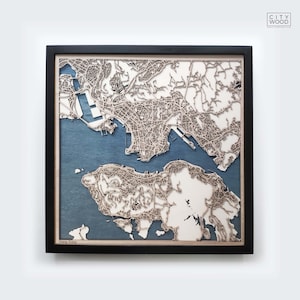 Carte en bois de Hong Kong - cadeau 5e anniversaire - carte en bois personnalisée découpée au laser encadré cartes art mural - cadeau de fiançailles de mariage pour couple
