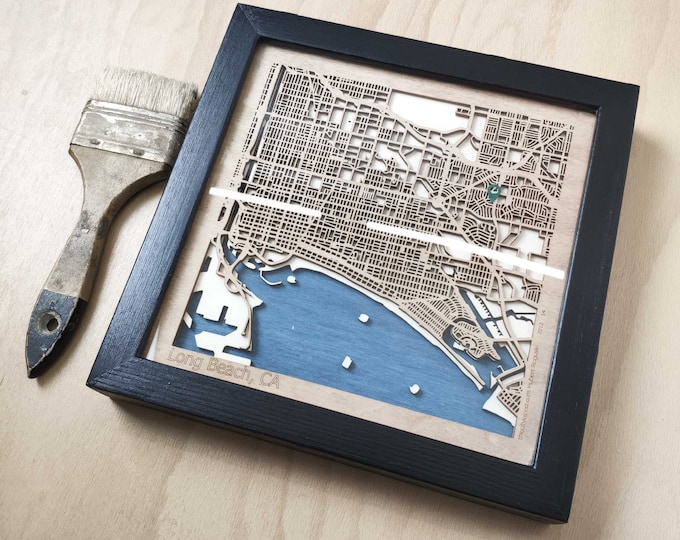 Long Beach Wood Map - Wall Decor